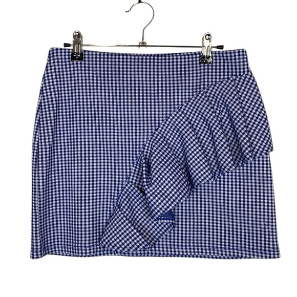 Topshop blue gingham print ruffle trim mini skirt - Picture 1 of 6